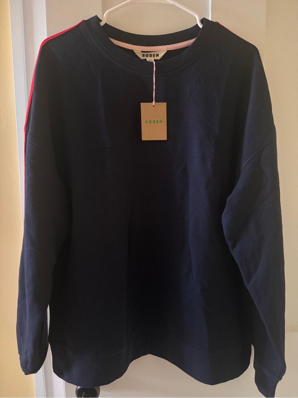 Boden Navy crewneck Sweatshirt with Red, Blue and Green Stripe Detail - Picture 5 of 6